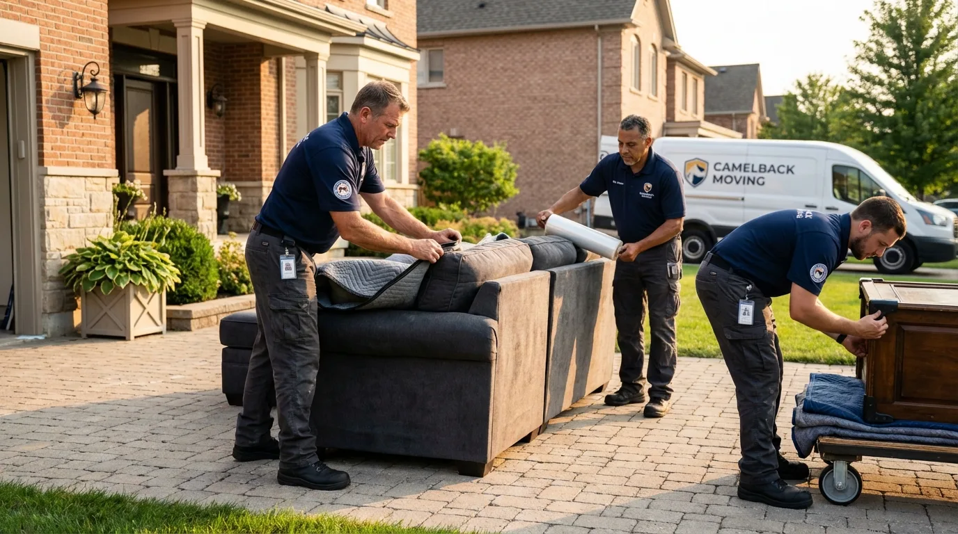 Large estate moving crew wrapping furniture in Kings Park, NY