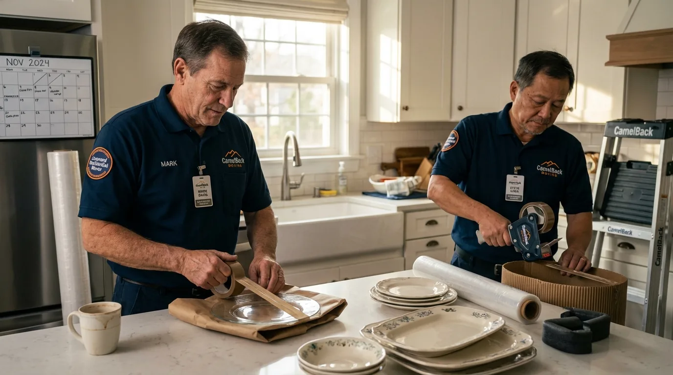 Professional crew packing kitchen dishware in Kings Park, NY
